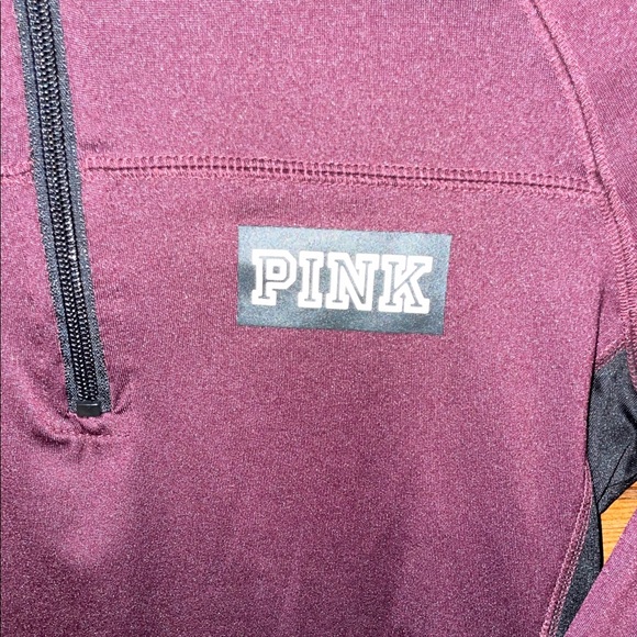 PINK Victoria's Secret Maroon and Black Quarter Zip-Up - Picture 2 of 4